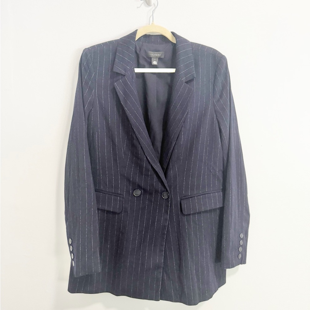 Halogen Pinstripe Navy Blue Double-Button Blazer Size Large